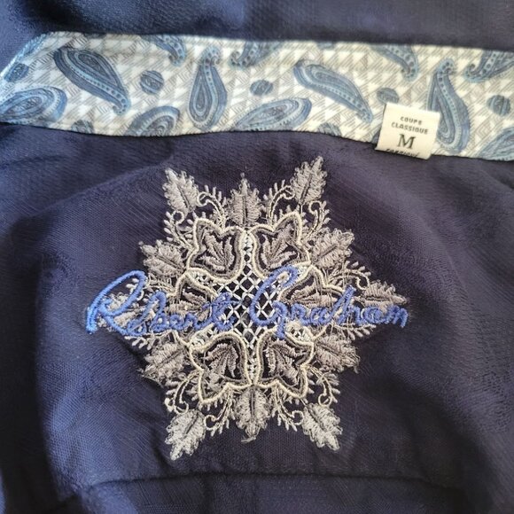 Robert Graham M Navy Blue (Sashiko)Textured Paisley Short Sleeve Button Up Shirt - Picture 2 of 13